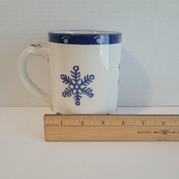 Dog Paw Mug Large 5 " H 3.25 Dia Snowflakes Ceramic Coffee Tea Winter Blue White - Picture 8 of 8